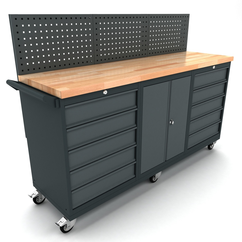 TOOLBOX4YOU Verrijdbare werkbank 2 deuren 2 x 5 laden kast incl. gereedschapswand