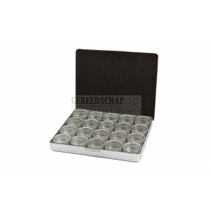 HBM 20-delige 33 mm aluminium opbergdoosjes assortiment in opbergkist