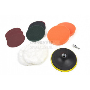 HBM 150 mm 12-delige polijstset en schuurset met M14 en 6 mm opname