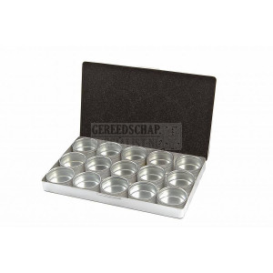 HBM 15-delige 53 mm aluminium opbergdoosjes assortiment in opbergkist