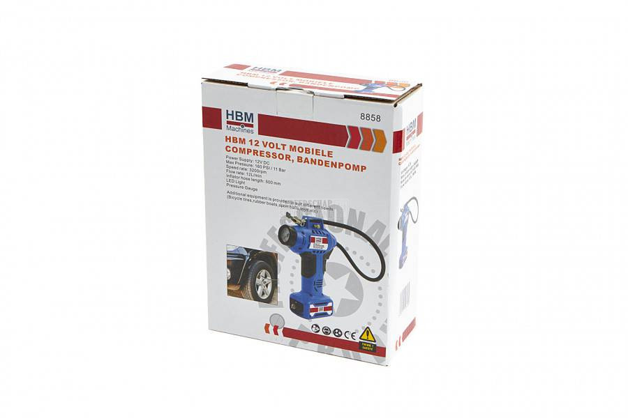 lassen Leninisme magneet HBM 12 Volt mobiele compressor bandenpompset met LED verlichting |  Gereedschapspecialist.nl