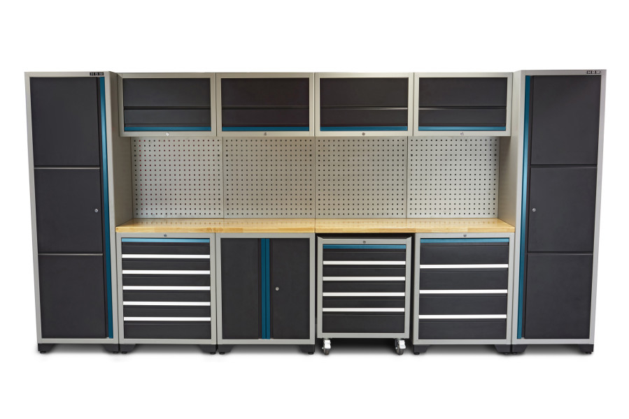 16-delig DeLUXE werkplaatssysteem blauw/zwart
