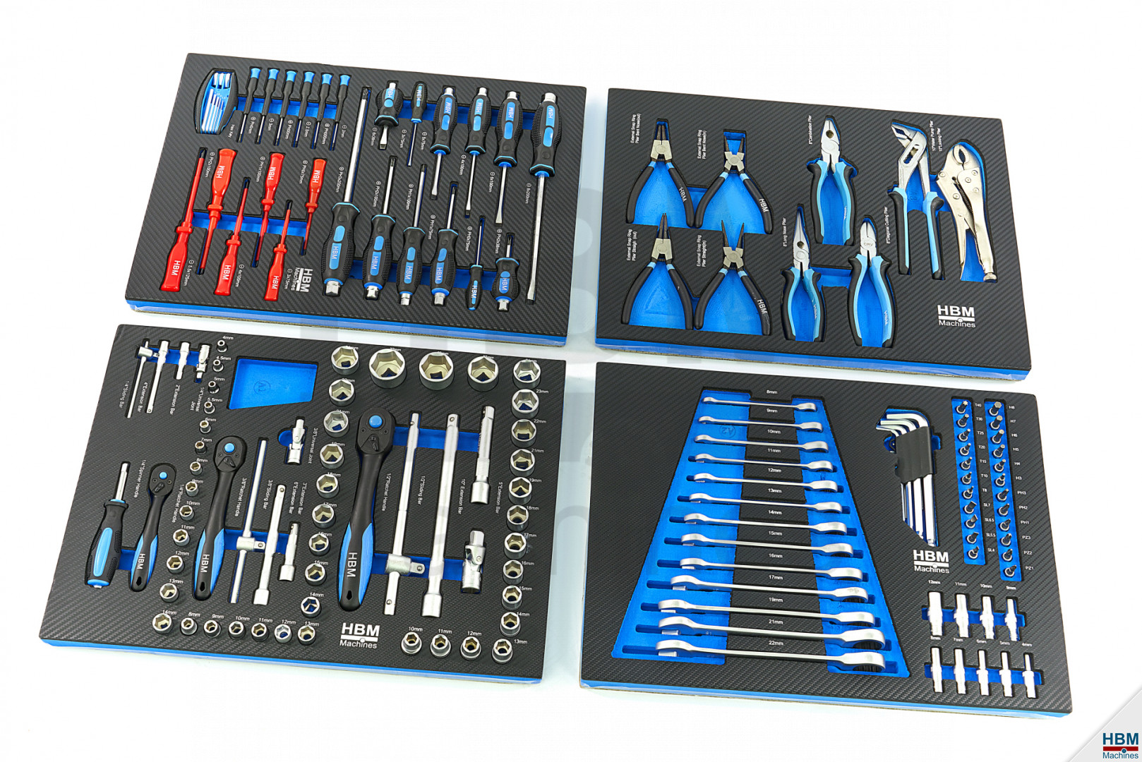 HBM 154-delige PREMIUM inlay voor gereedschapswagen BLAUW