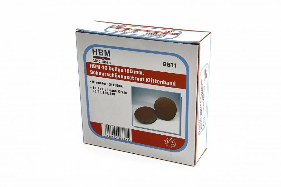 HBM 40-delige 150 mm Velcro schuurschijvenset met klittenband