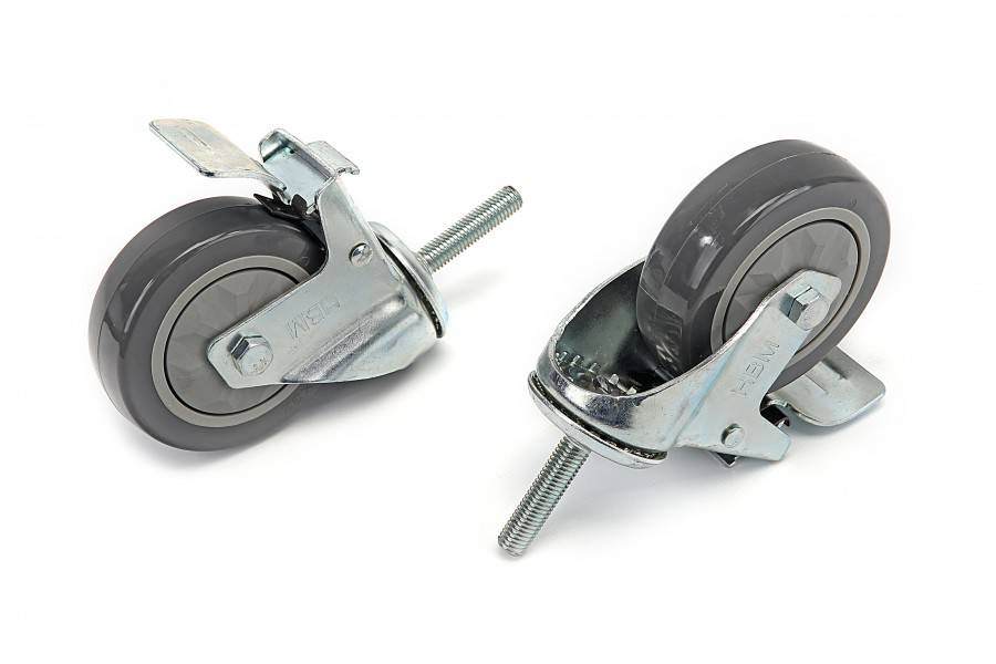 Zwenkwiel 100 mm met draadeind en rem (4 stuks)