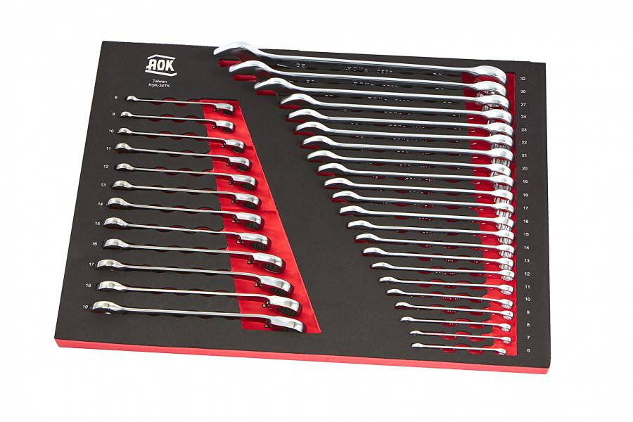 AOK PROFI 34-delige ring / ratel / steeksleutelset FOAM inlay