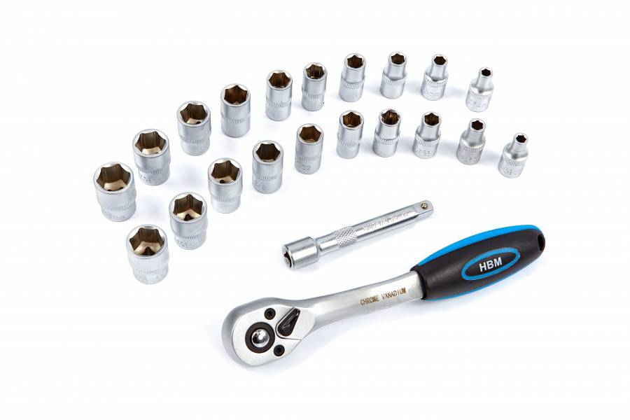HBM 1/4"PROFI ratel met 20 doppen en verlengstuk
