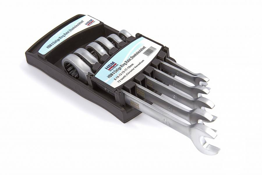 HBM 6-delige ring, ratel, steeksleutelset