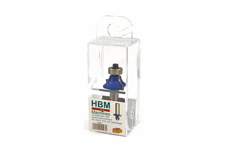 HBM PROFI HM Kwartrondprofielfrees R6,35 x 25,4 mm met geleidelager