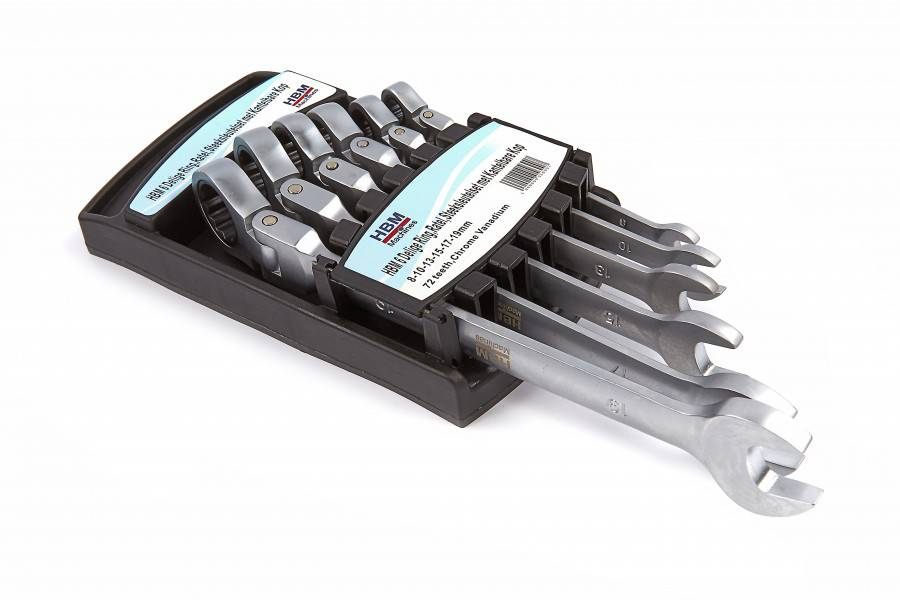 HBM 6-delige ring, ratel, steeksleutelset met kantelbare kop - Default image for the product