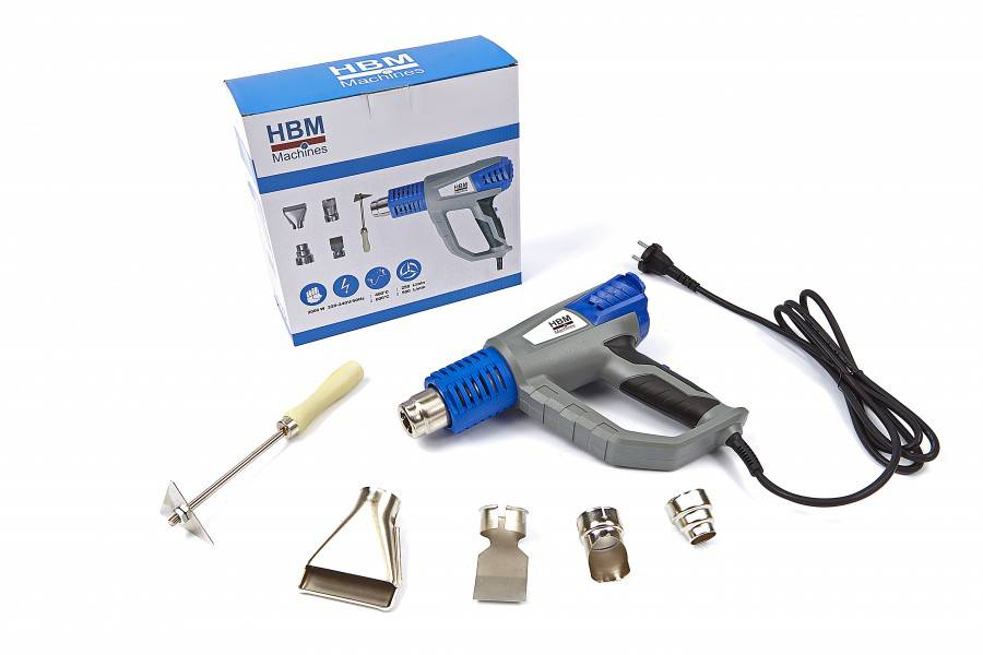 HBM verstelbaar heteluchtpistool DeLUXE 2000 Watt met 6 accessoires
