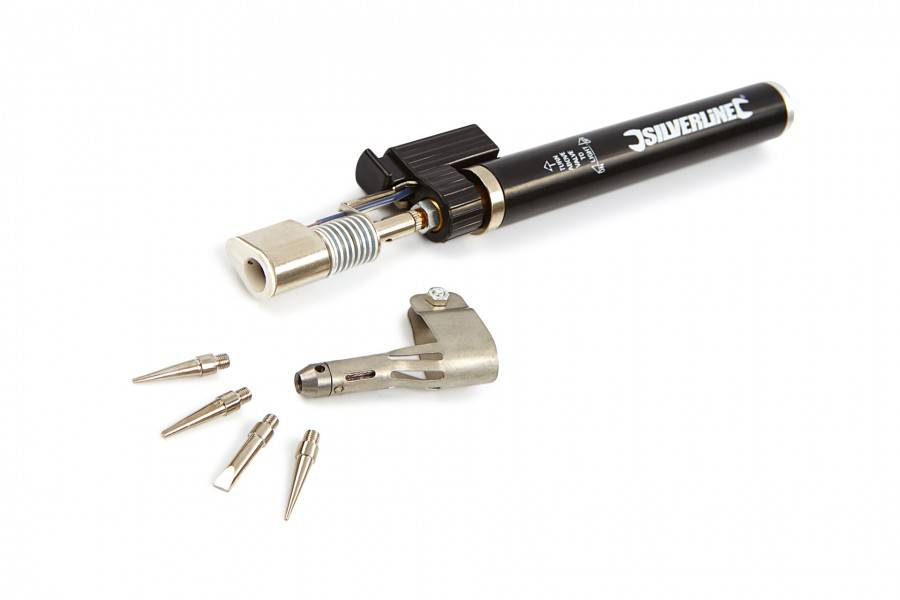 SILVERLINE Gas soldeerbout, gasbrander, Pengasbrander met 4 soldeertips