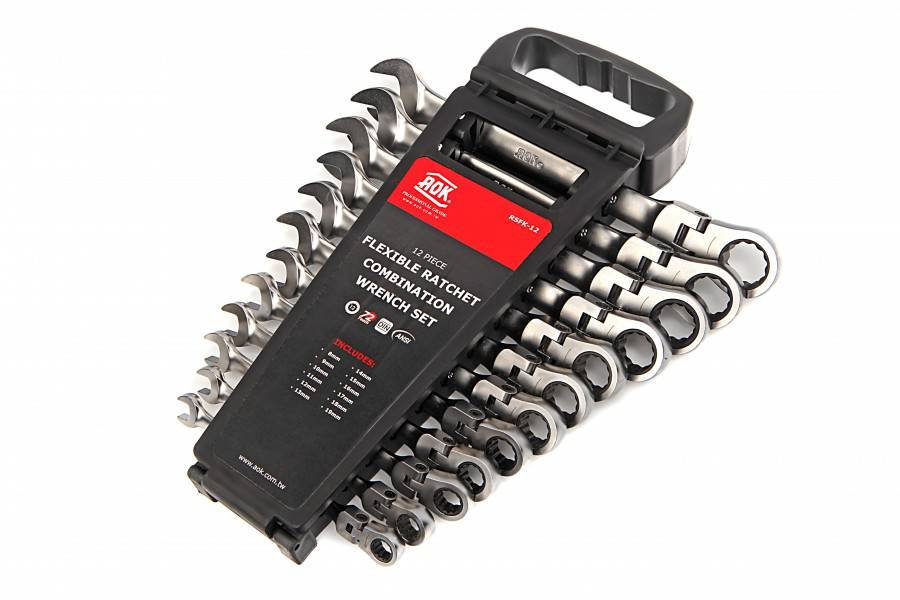 AOK 12-delige PROFI kantelbare ring, ratel, steeksleutelset
