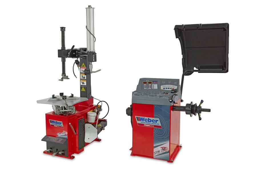 WEBER PROFI bandendemonteermachine met hulparm en banden balanceermachine set