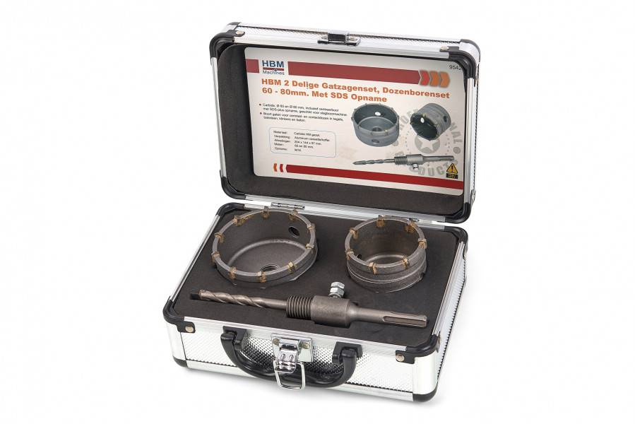 HBM 2-delige gatzagenset, dozenborenset 60 - 80mm met SDS-opname